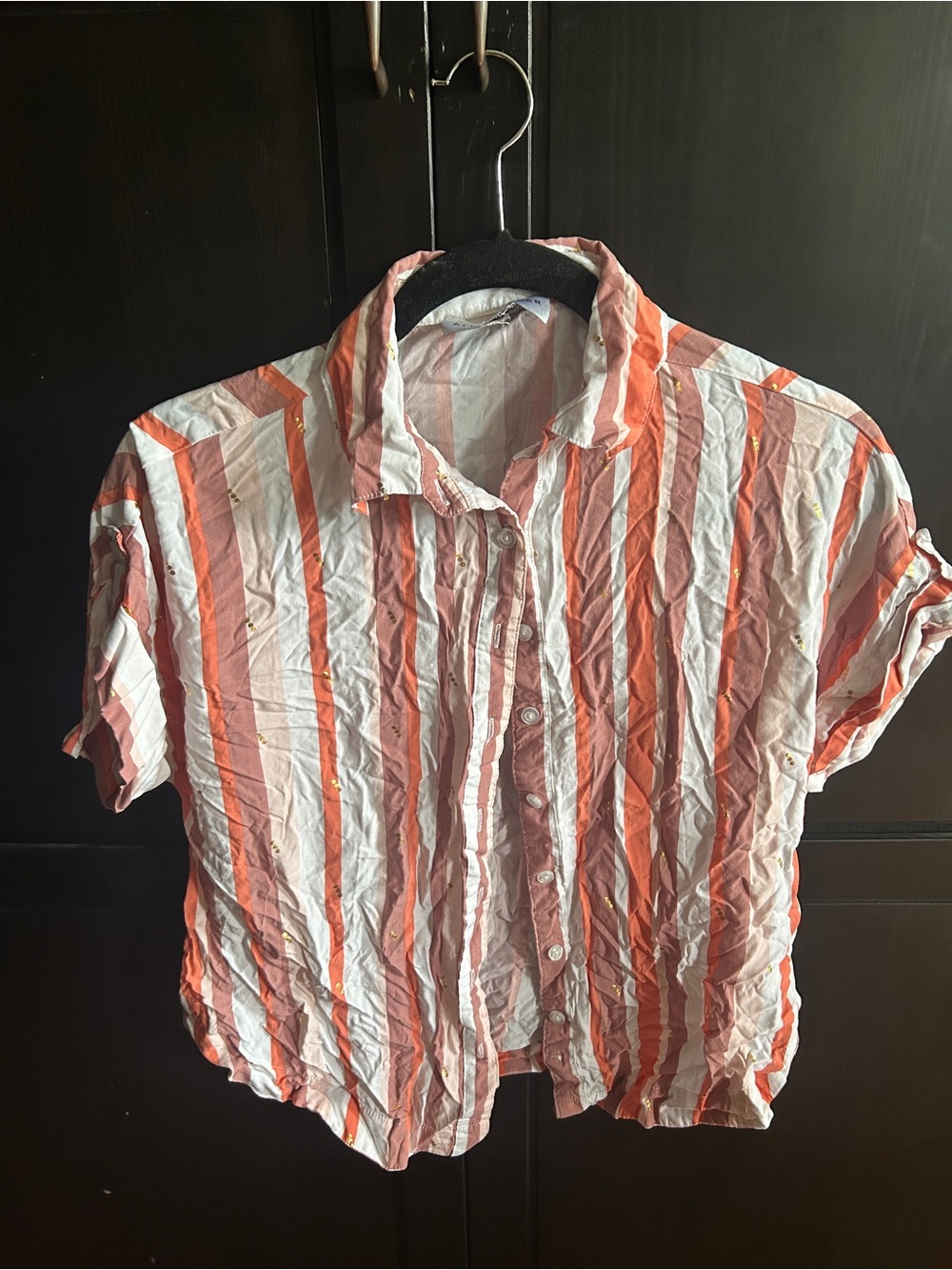Short-Sleeve Striped Button-Up